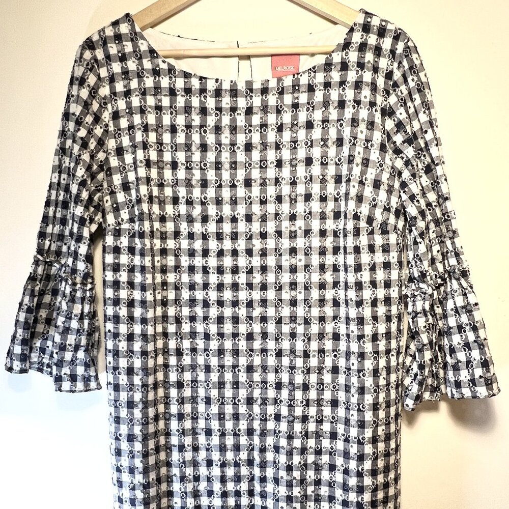 Melrose Navy & White Gingham Eyelet Midi Dress – Size 16